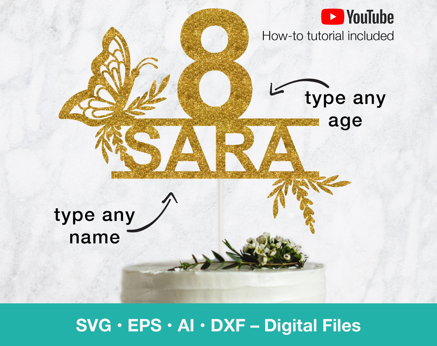 Birthday Butterfly Cake Topper SVG