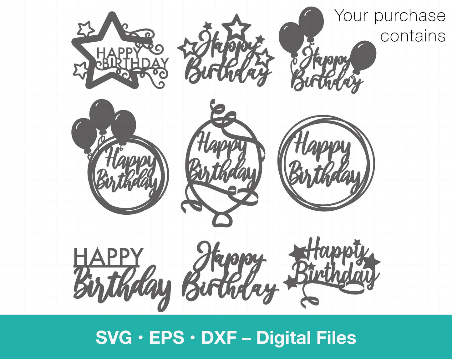 Happy Birthday SVG Cake Topper Bundle