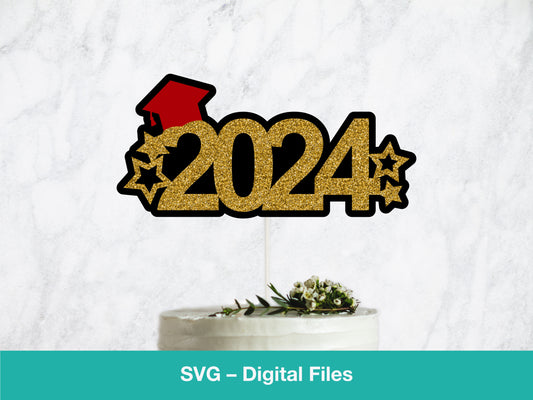 Congrats 2024 grad is a digital download where you can customize the cap color. This graduation cake topper is to be used for cutting with a home cutting machine such as a Cricut or a laser cutter.