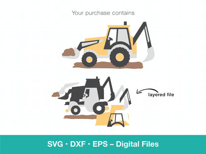 a picture of a bulldozer with the words svg dxf eps