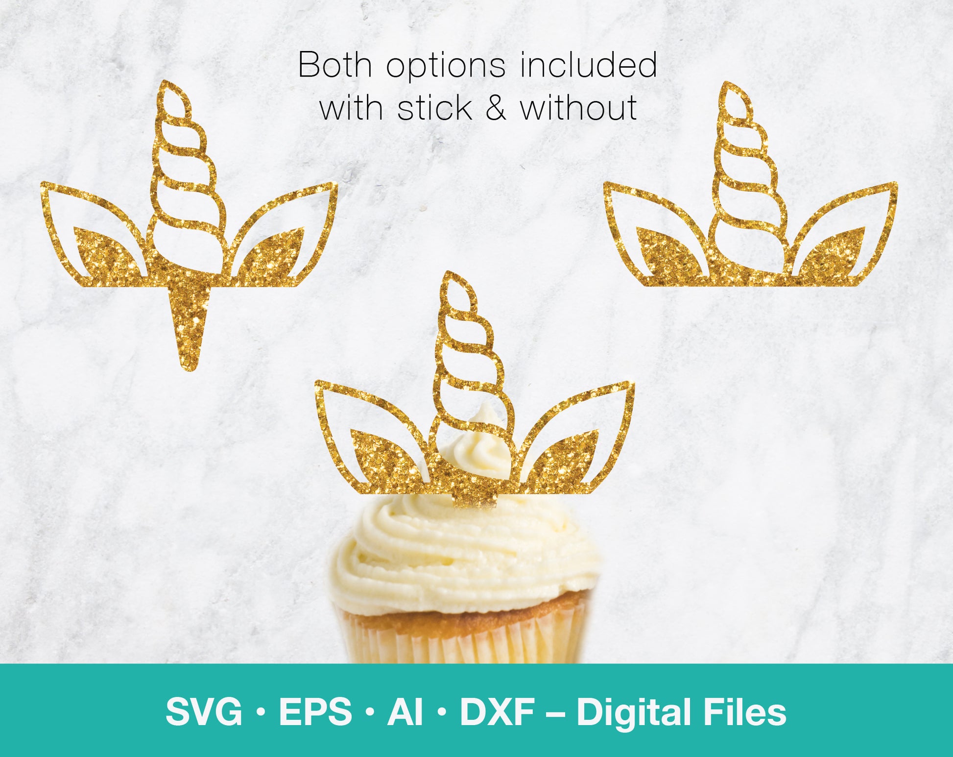 a cupcake with gold glitter leaves on top of it