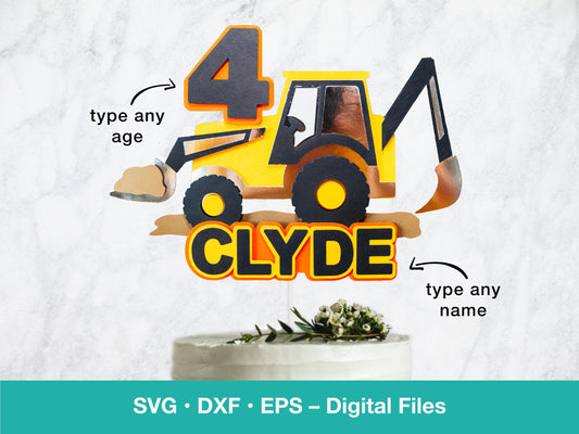 a cake topper with a construction vehicle on it
