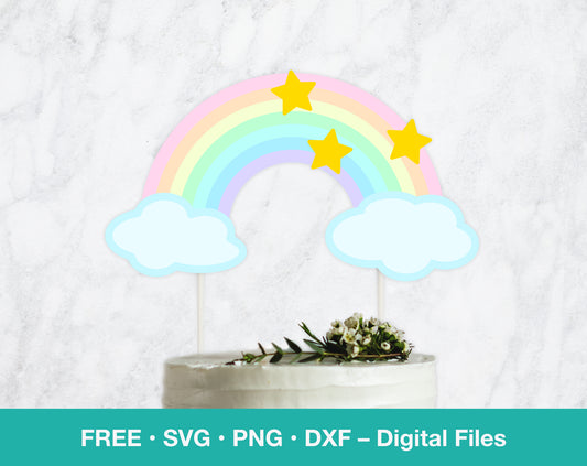 a cake topper with a rainbow and stars on it