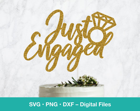 a cake topper that says just engaged on it