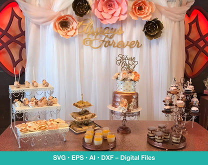 a table topped with lots of cakes and desserts