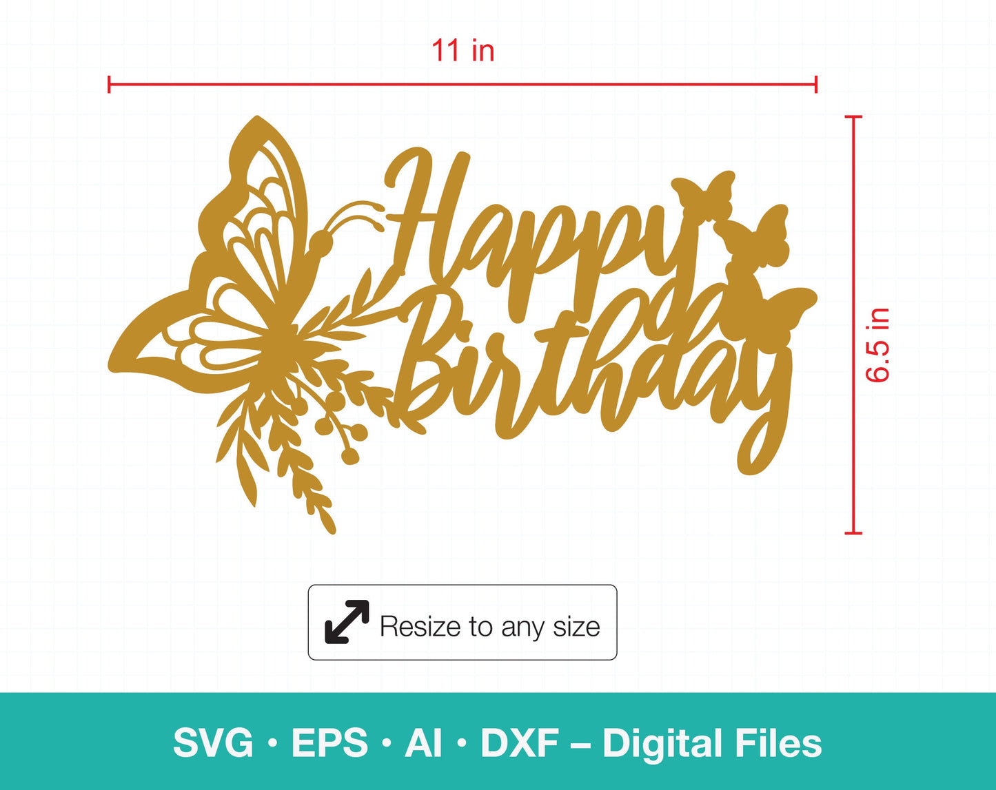 Happy Birthday Butterfly SVG Cake Topper