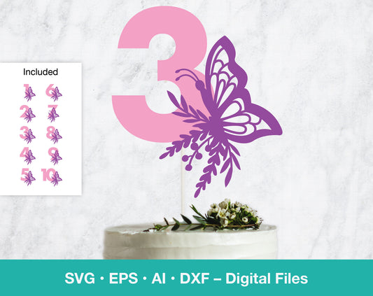Butterfly SVG Cake Topper with birthday age numbers