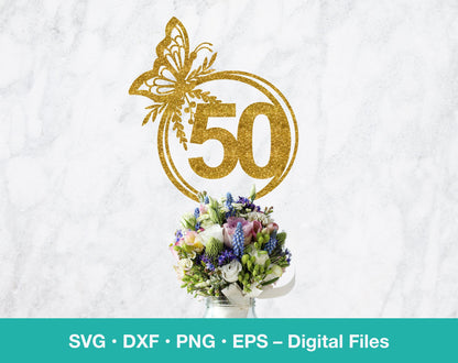50th birthday SVG with butterfly cake topper