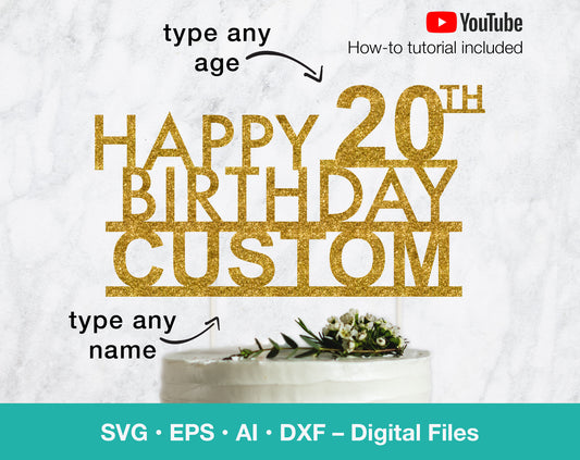 Happy Birthday Personalized Cake Topper SVG