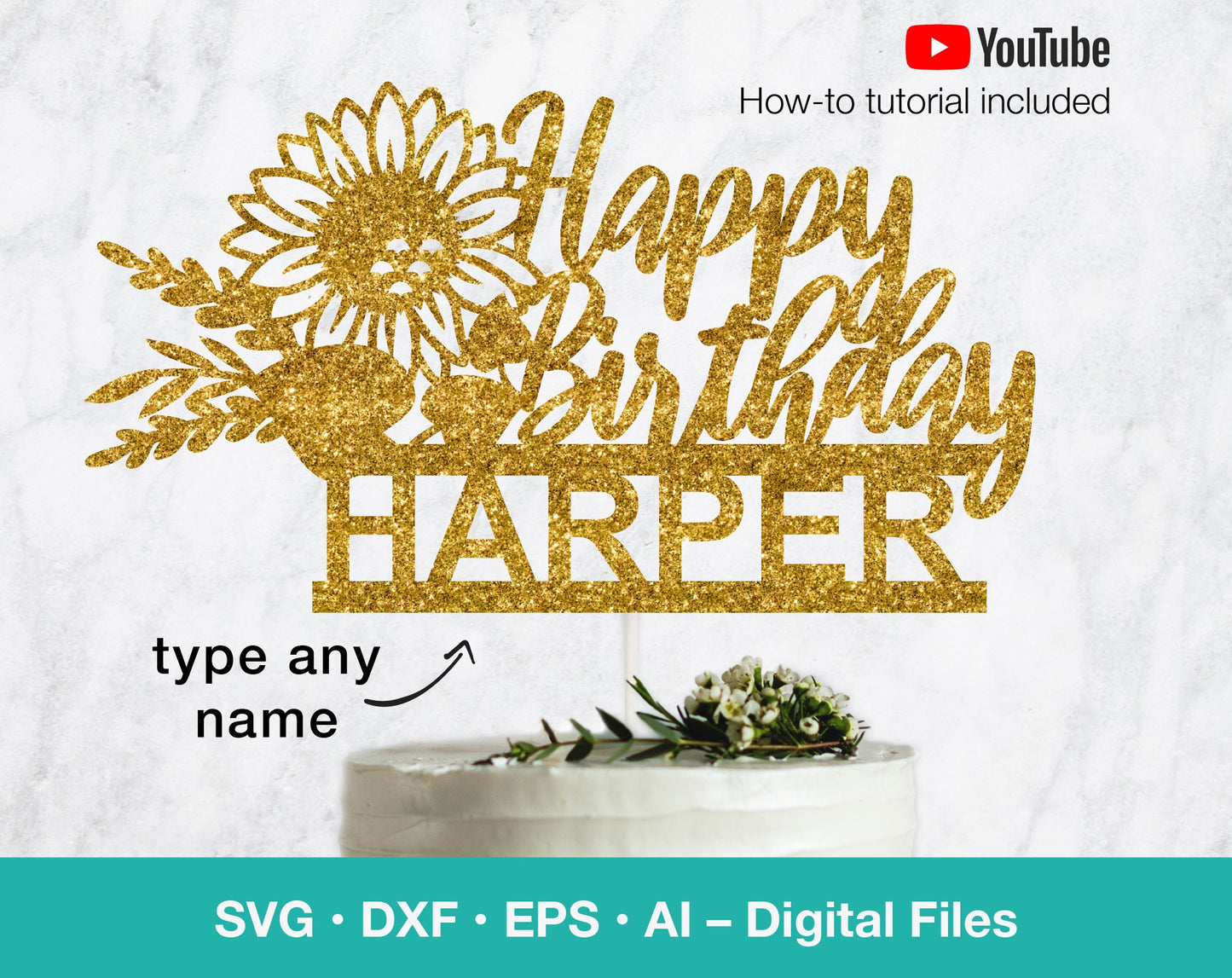 Happy Birthday Personalized Sunflower SVG