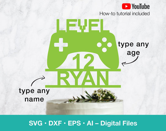 Gamer Level Personalized SVG Cake Topper