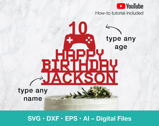 Gamer Personalized Happy Birthday SVG Cake Topper