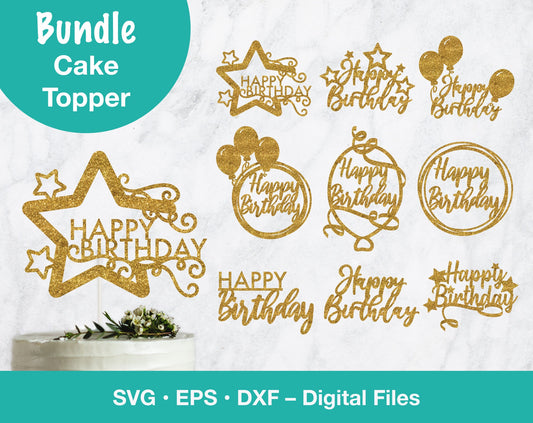 Happy Birthday SVG Cake Topper Bundle